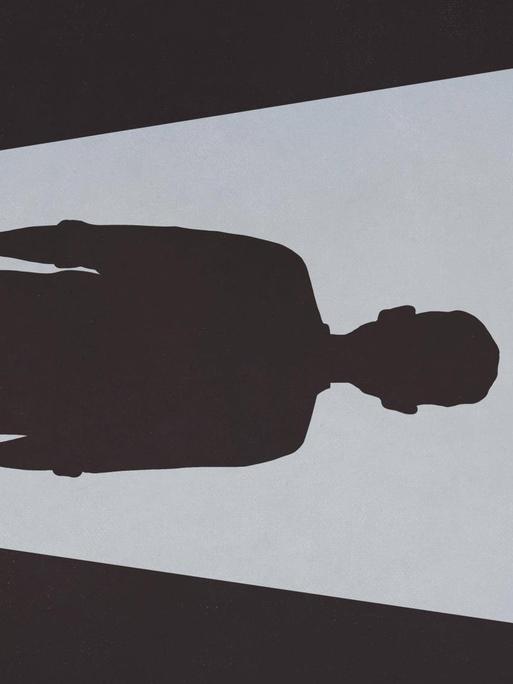 Illustration: Eine Frau sitzt auf dem Boden, der lange Schatten eines Mannes bedroht sie.